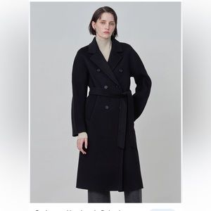 Woman ladies Belle & Bloom oversized black 100% wool coat Large jacket belt